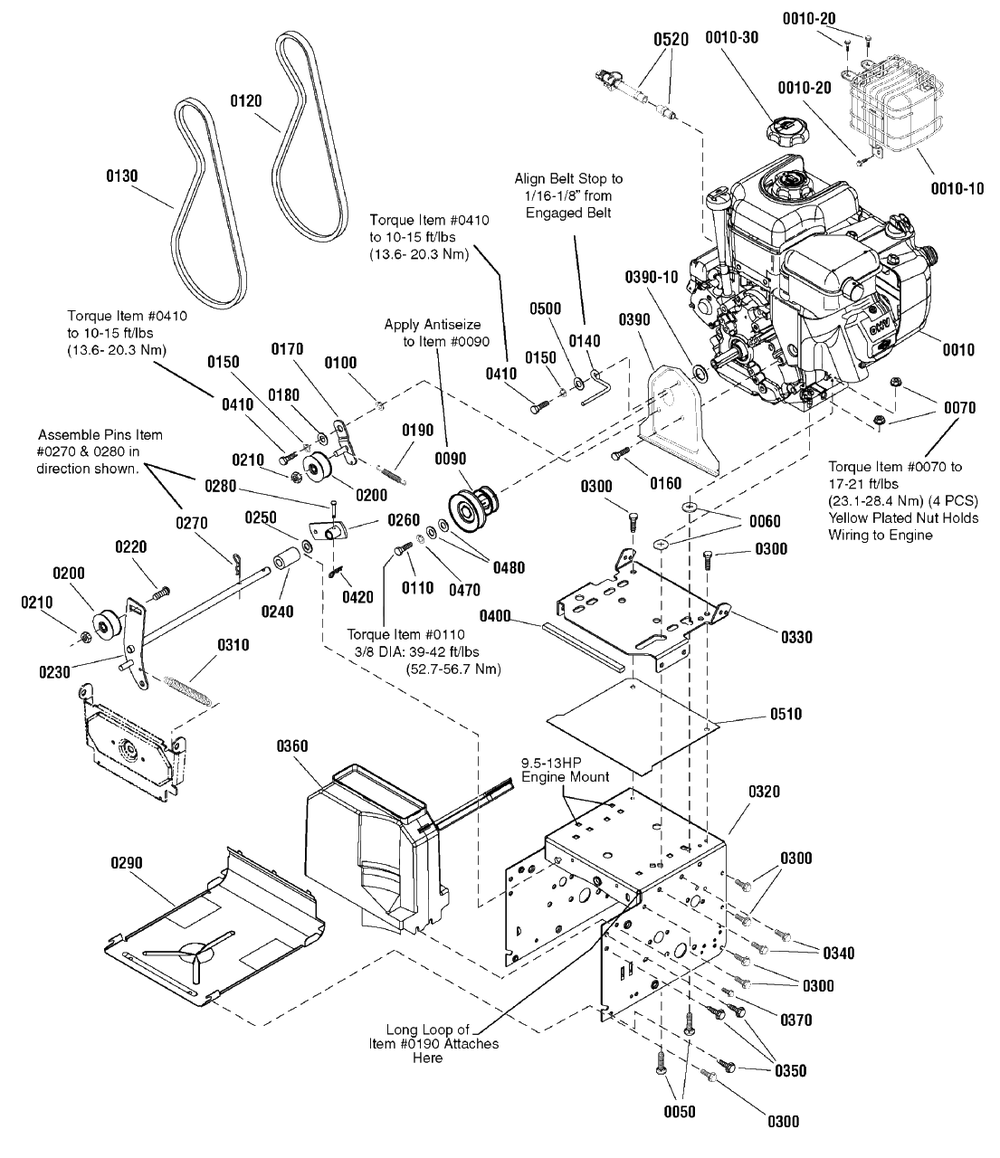 Engine And Frame Group Diagram and Parts List for MM741450 (1695859)(2010) Murray Snow Blower