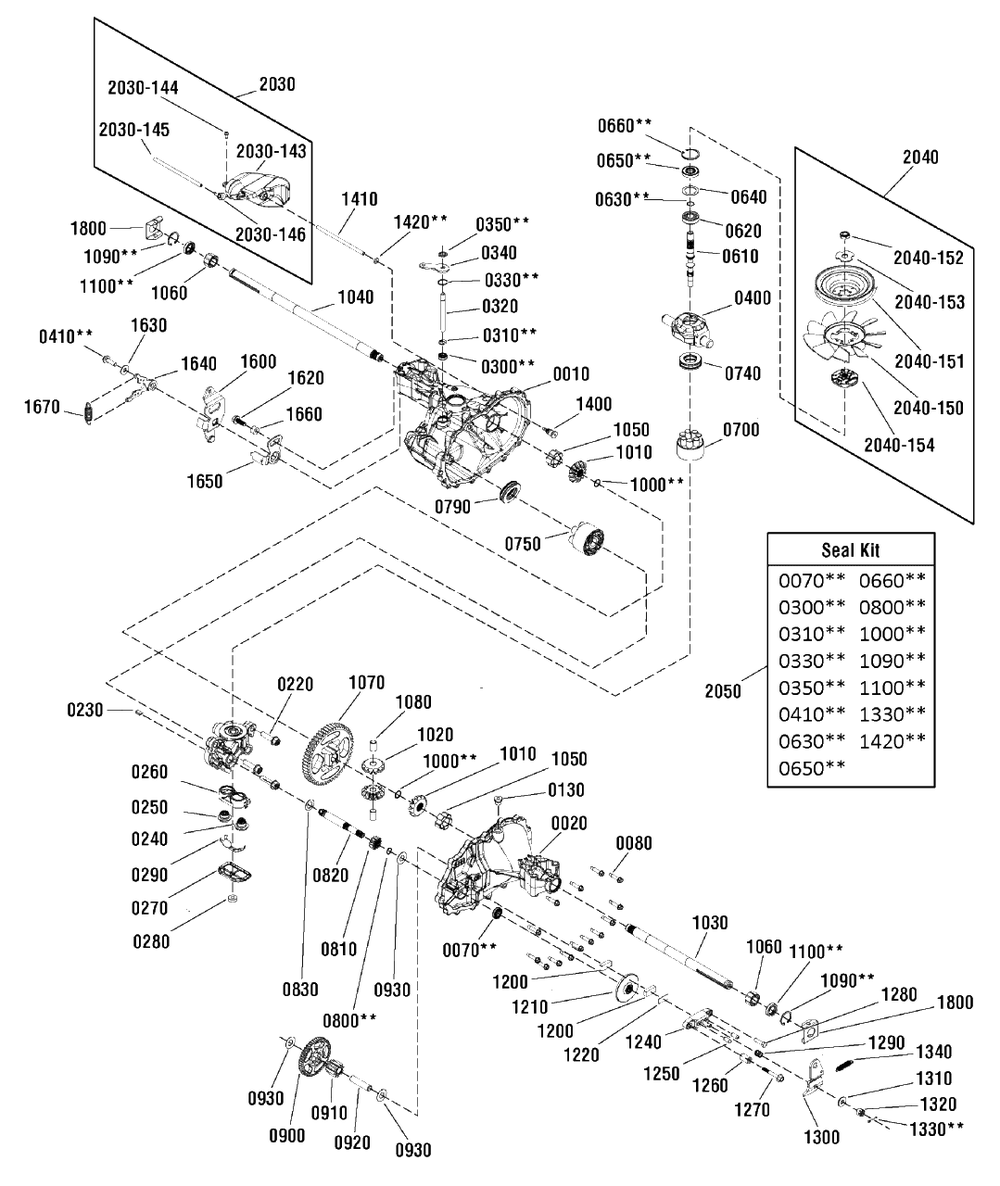 Transmission Service Parts - Hydro-Gear T2-Cche-4x3b-1lx1 (1736637) Diagram and Parts List for MT175420H (2690928)(2011) Murray Lawn Tractor