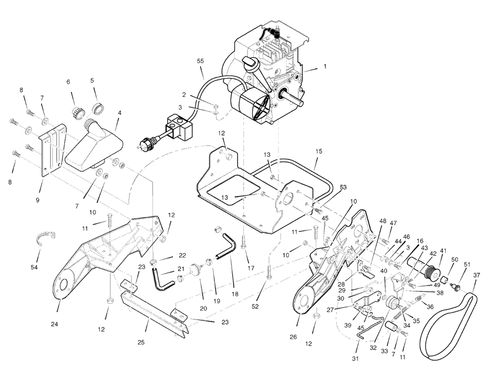 Engine And Frame Assembly Diagram and Parts List for 525-21 (1695538)(2009) Murray Snow Blower