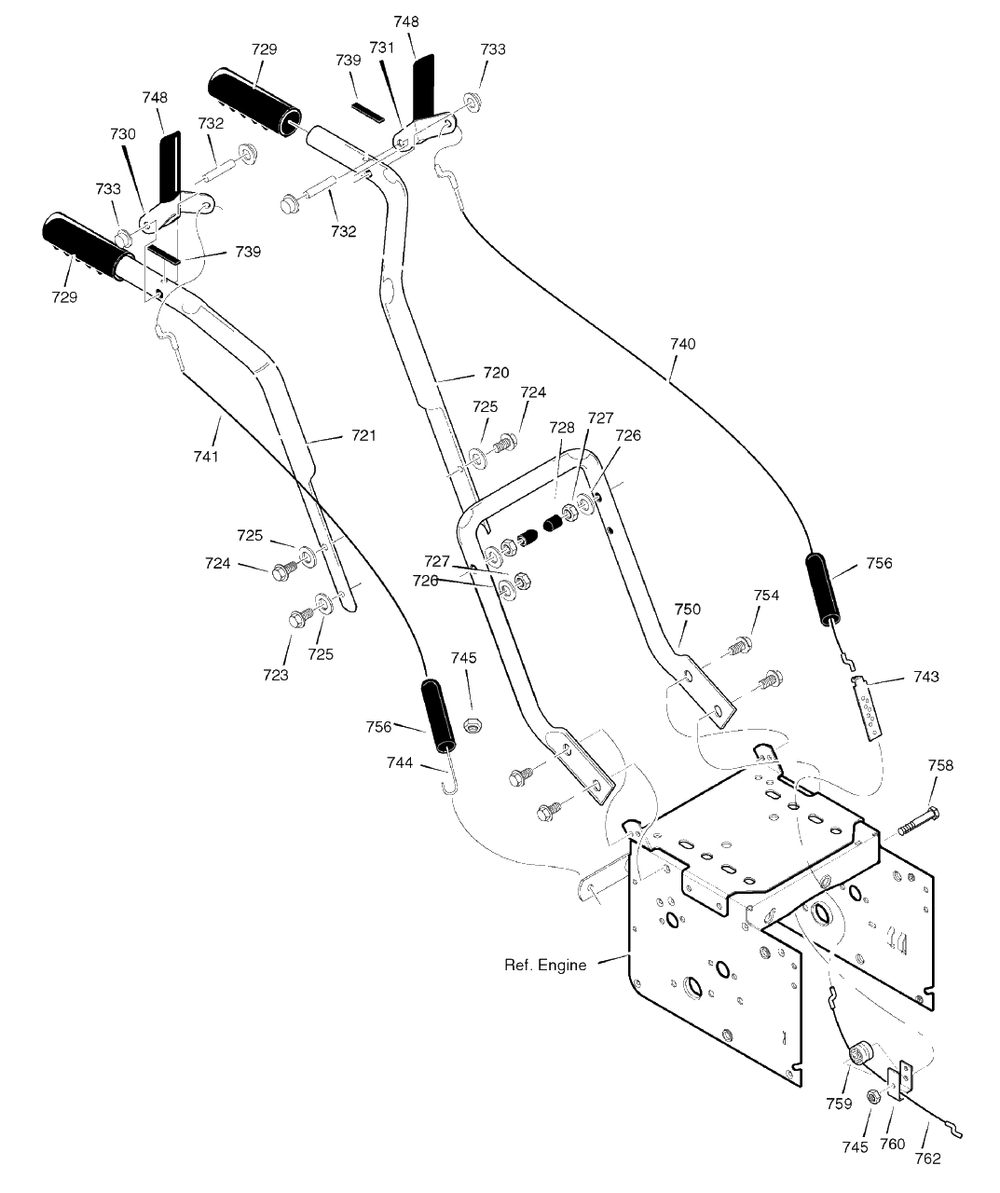 Handle Assembly Diagram and Parts List for 6271200X61 (1695365)(2007) Murray Snow Blower