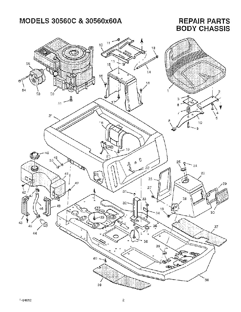 Body chassis Diagram and Parts List for 30560X60A  Murray Lawn Mower
