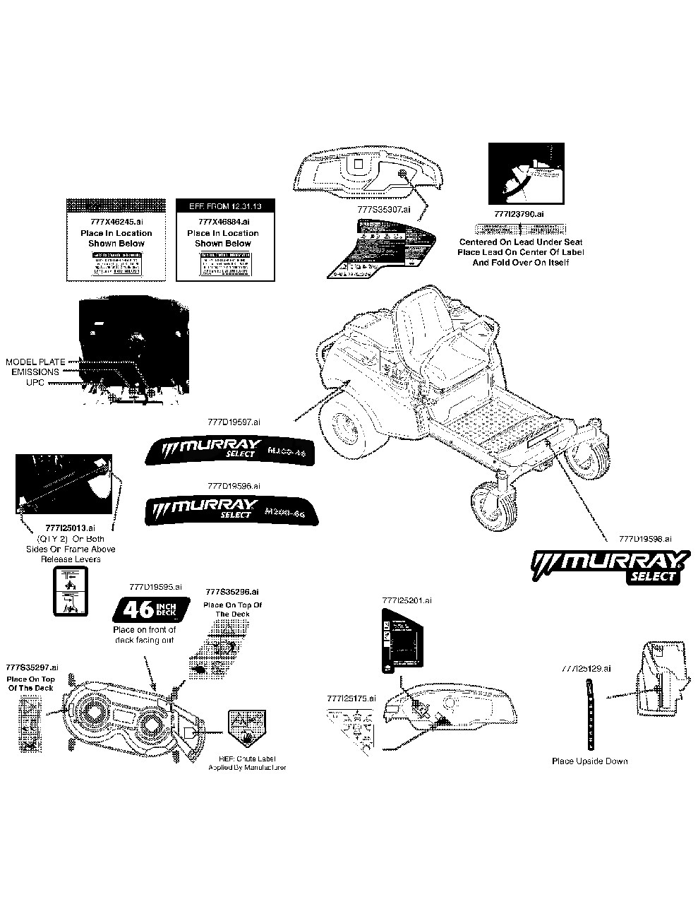 Label Map Diagram and Parts List for M200-46 (RZT-46)(2014) Murray Lawn Tractor