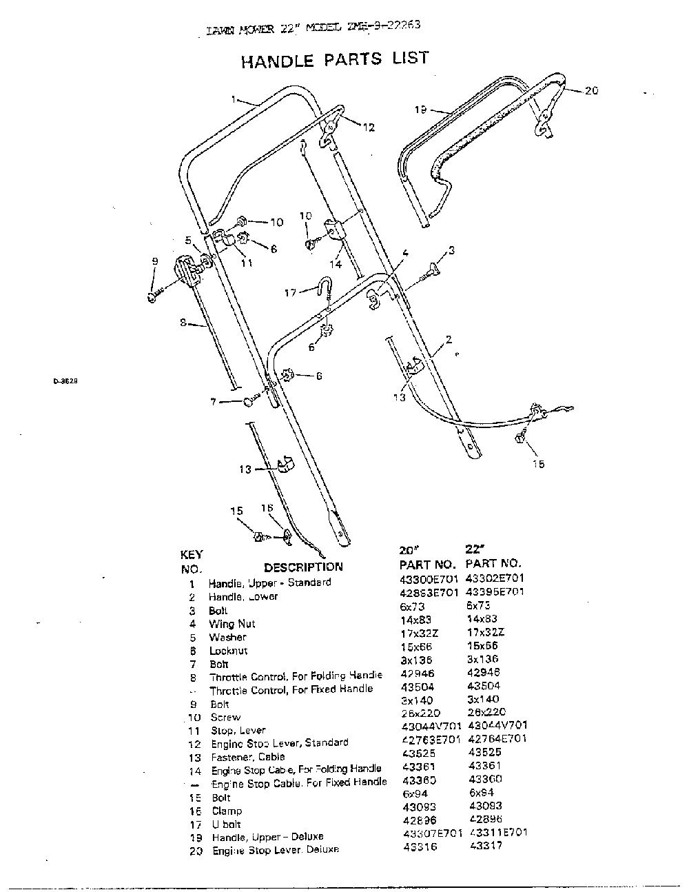 20"/22" handle Diagram and Parts List for 9-22263  Murray Lawn Mower