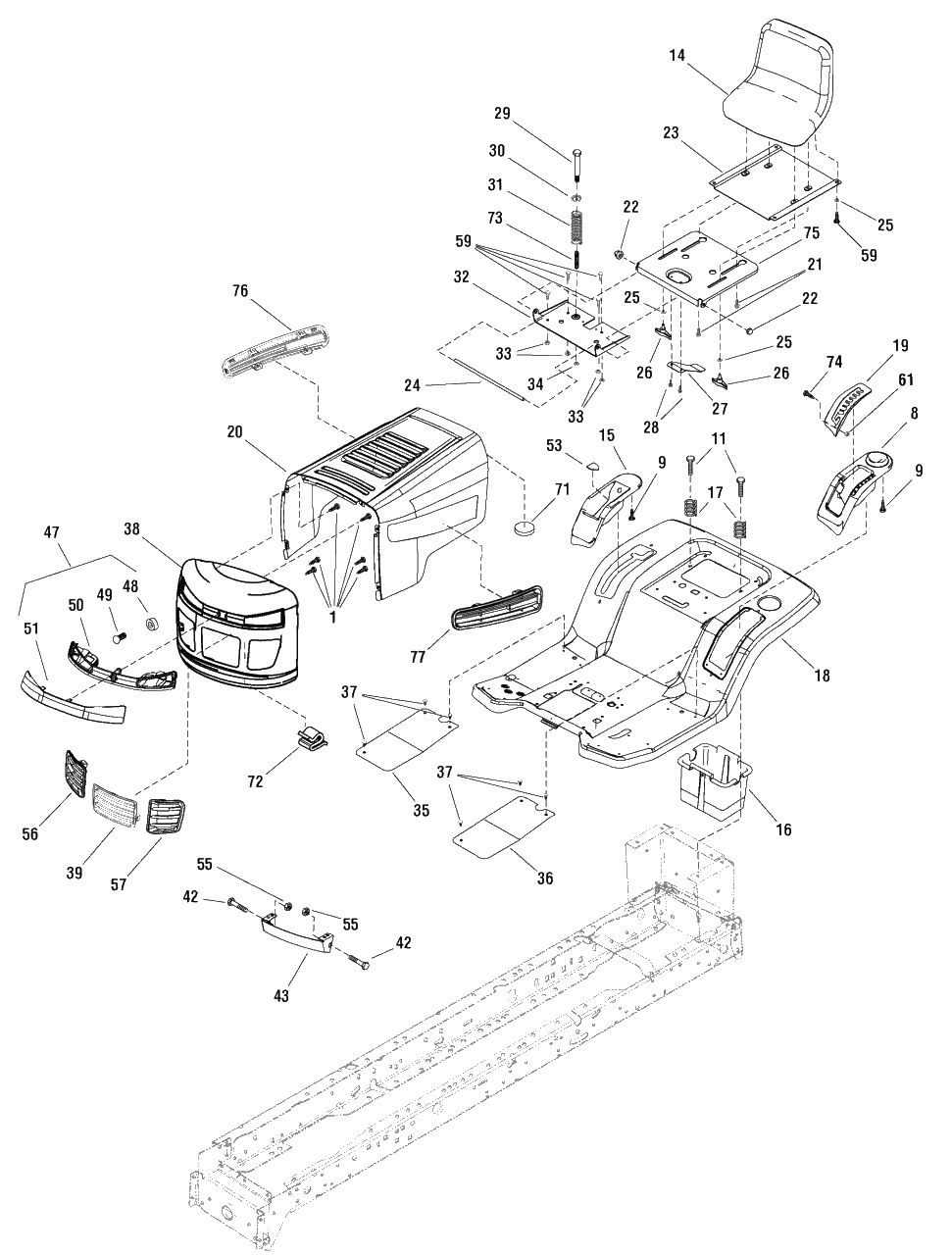 Hood And Seat Group Diagram and Parts List for MT24460 (7800564)(2009) Murray Lawn Tractor