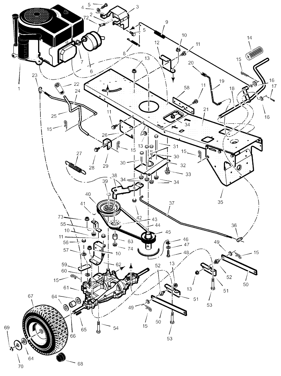 Motion Drive Diagram and Parts List for 309029X51B 2003 Murray Lawn Tractor