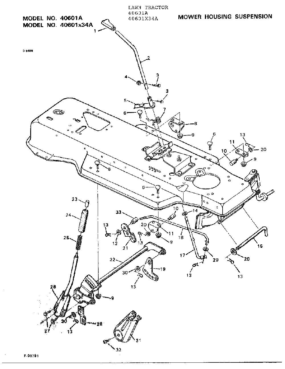 Mower housing suspension Diagram and Parts List for 40601X34A  Murray Lawn Tractor