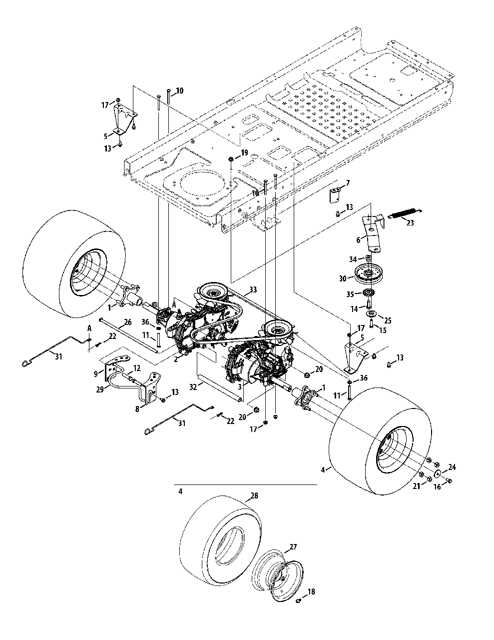 Drive System Diagram and Parts List for M200-46 (RZT-46)(2015) Murray Lawn Tractor