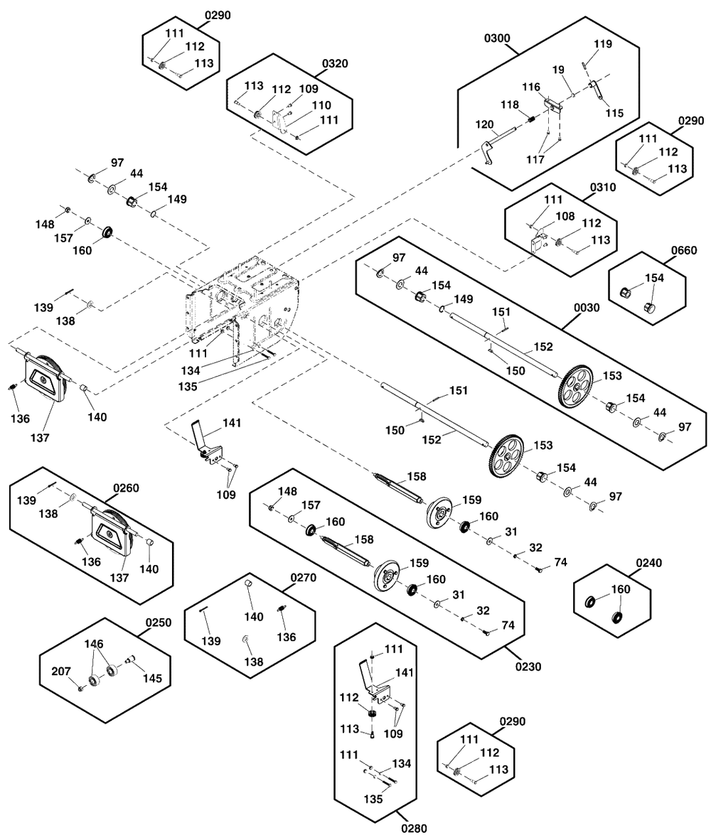 Transaxle Drive Group Diagram and Parts List for S1024ES 1696937-02 Murray Snow Blower