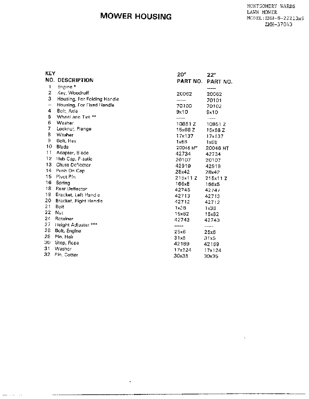 20"/22"/mower housing page 2 Diagram and Parts List for 8-22213X9  Murray Lawn Mower