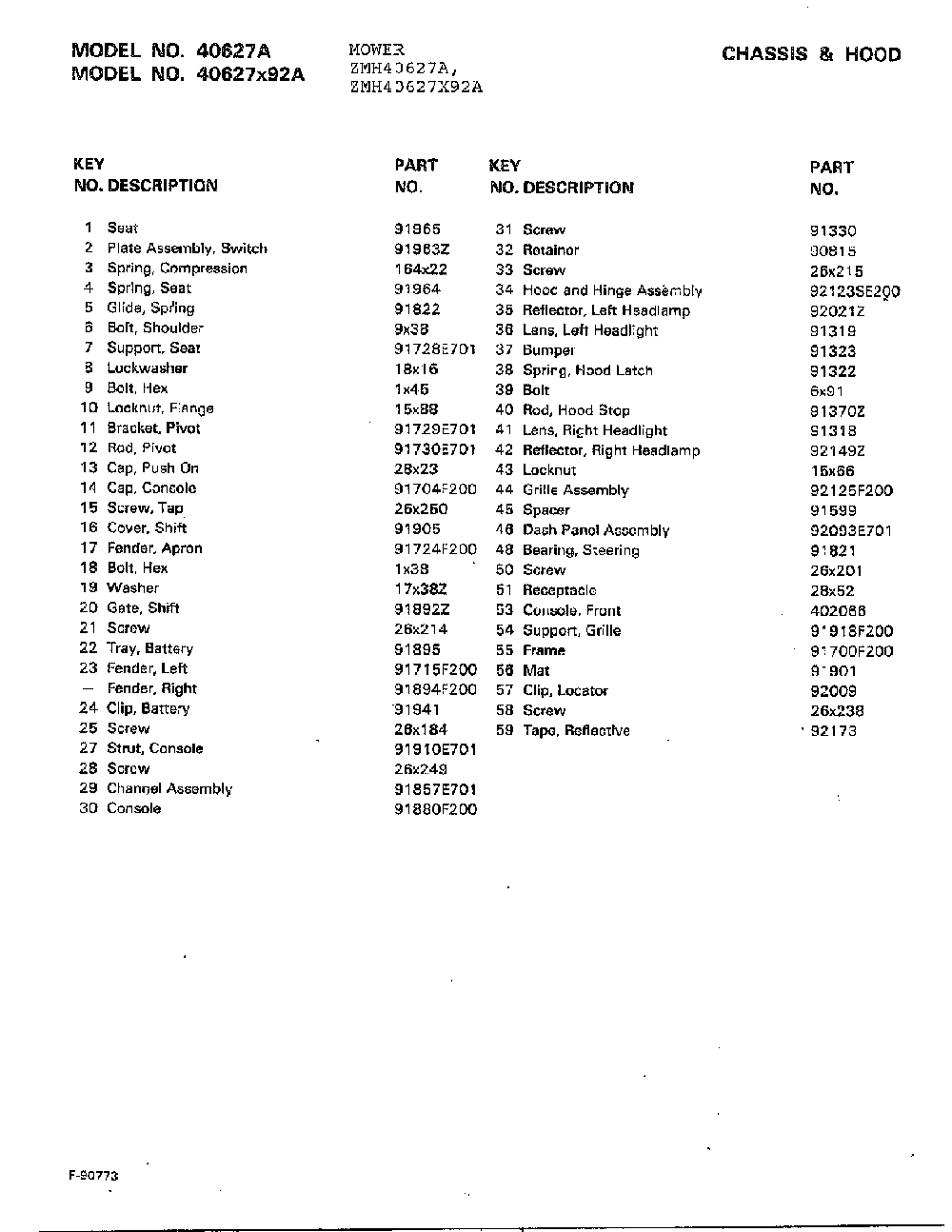 Chassis and hood page 2 Diagram and Parts List for 40627A  Murray Lawn Mower