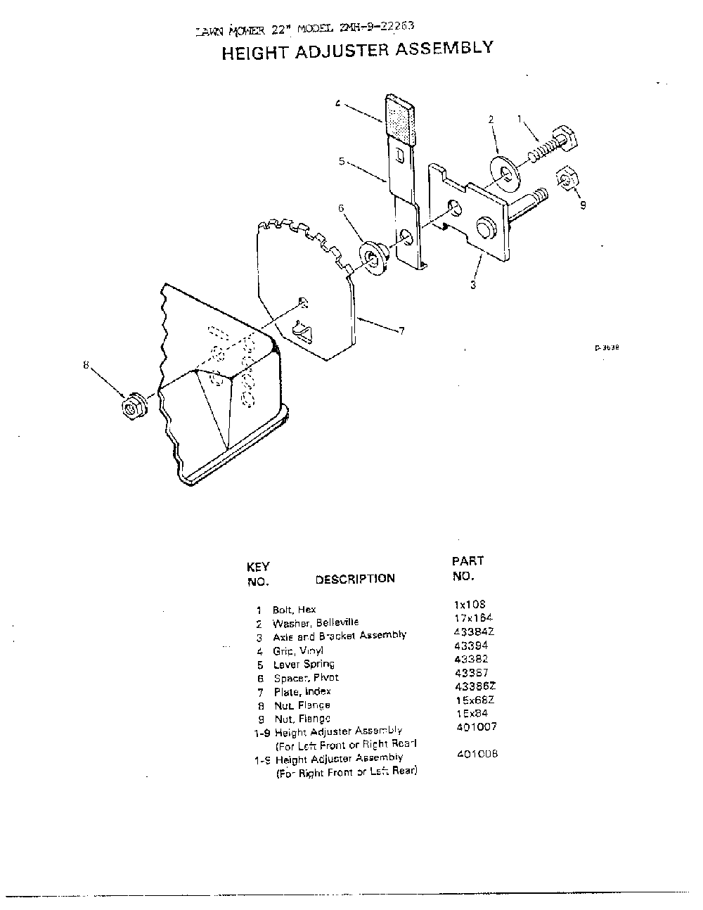 Height adjuster Diagram and Parts List for 9-22263  Murray Lawn Mower