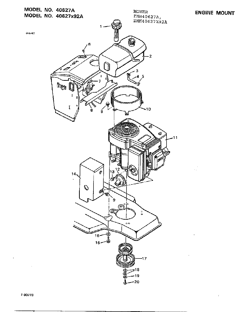 Engine mount Diagram and Parts List for 40627A  Murray Lawn Mower