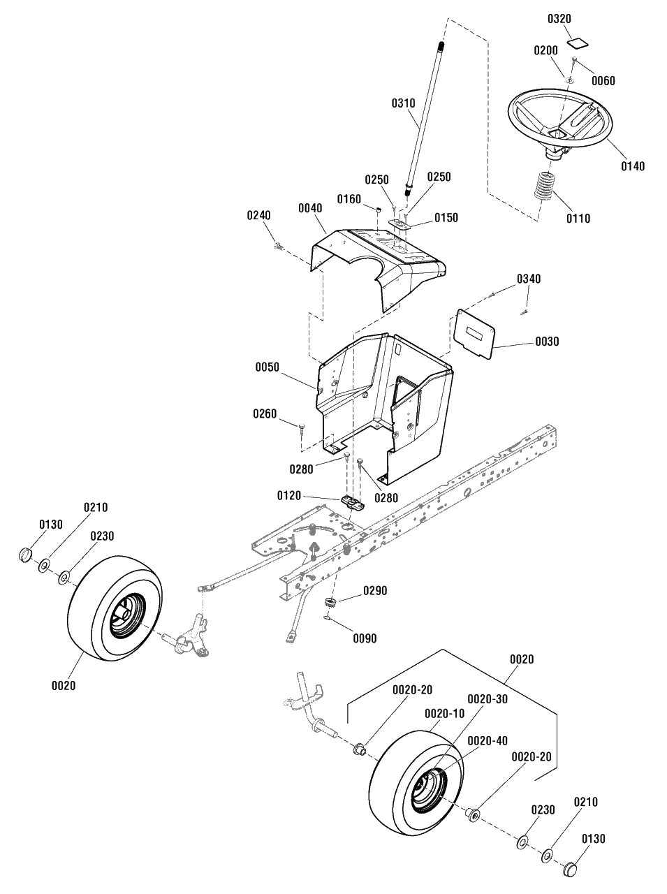 Dash And Steering Group (7501296) Diagram and Parts List for MT155420H (2691227)(2014) Murray Lawn Tractor