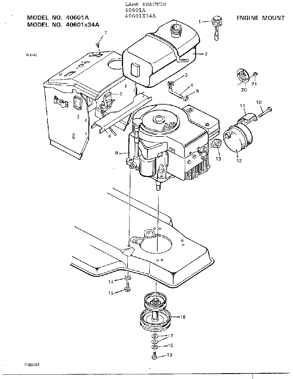 Engine mount Diagram and Parts List for 40601X34A  Murray Lawn Tractor