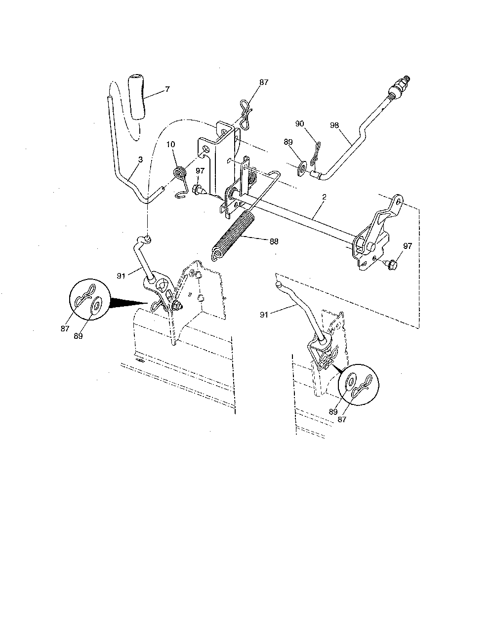 Mower lift Diagram and Parts List for MS18542-96044000800  Murray Lawn Tractor