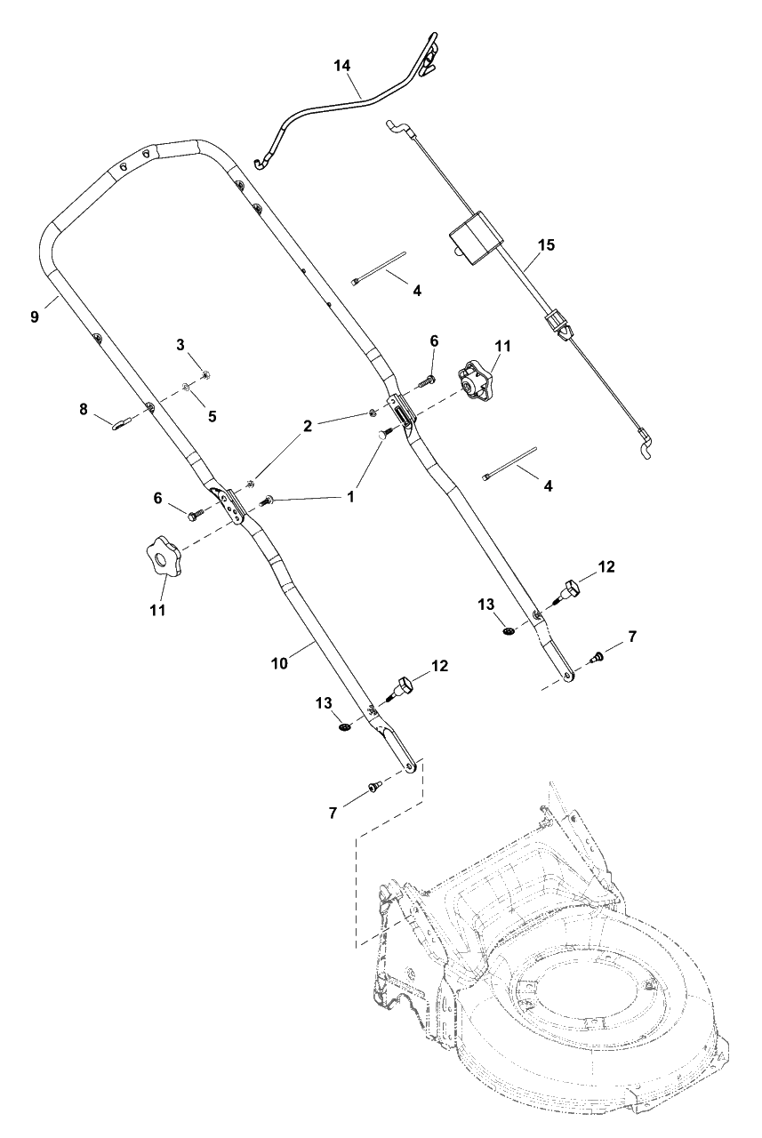 Handles Group Diagram and Parts List for EQ200 (2691601-00)(2019) Murray Lawn Mower