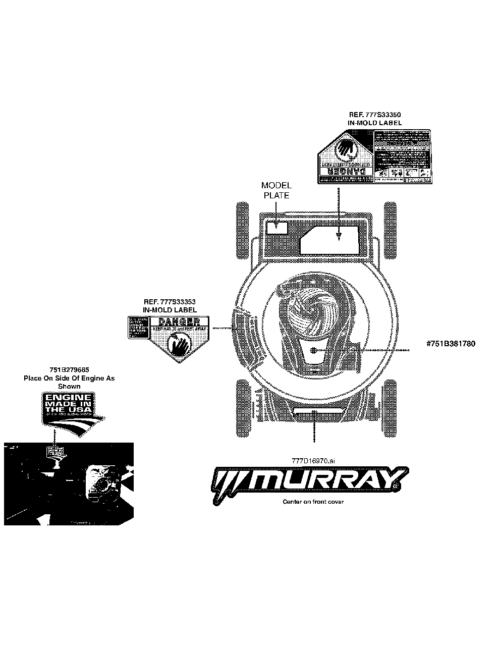 Label Map 11a-A23k758 Diagram and Parts List for ME21550 (11A-A23K758)(2014) Murray Lawn Mower
