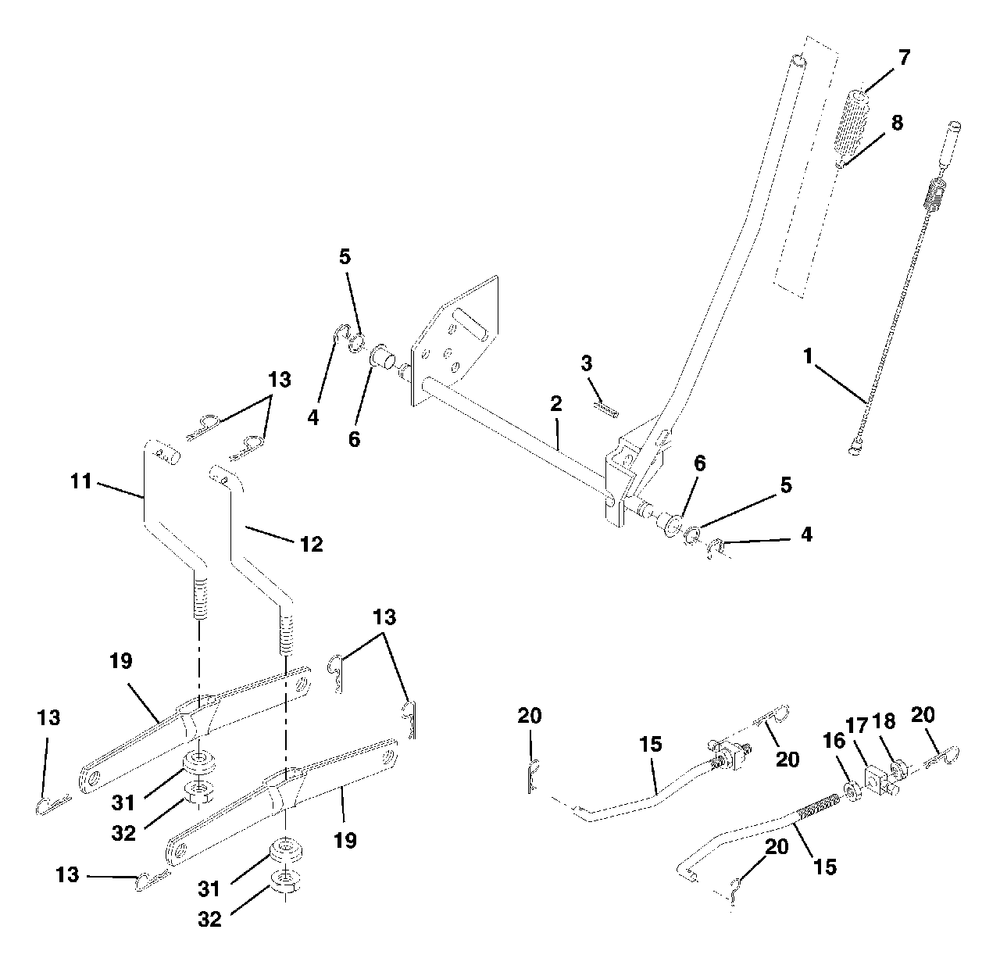 Lift Assembly Diagram and Parts List for 425014X92E (960140001-00)(2005) Murray Lawn Tractor