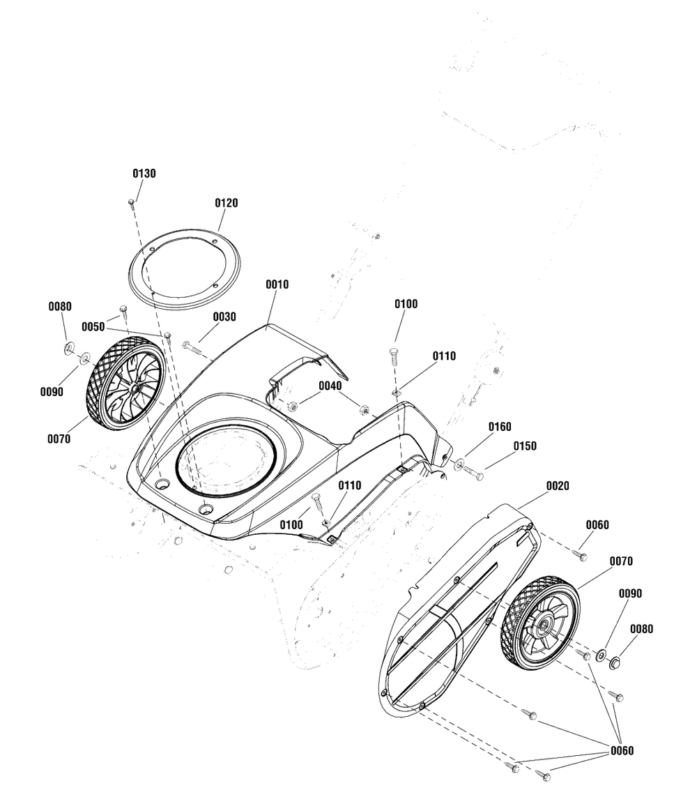 Wheel And Body Covering Group Diagram and Parts List for MS55800E (1696211-01)(2014) Murray Snow Blower