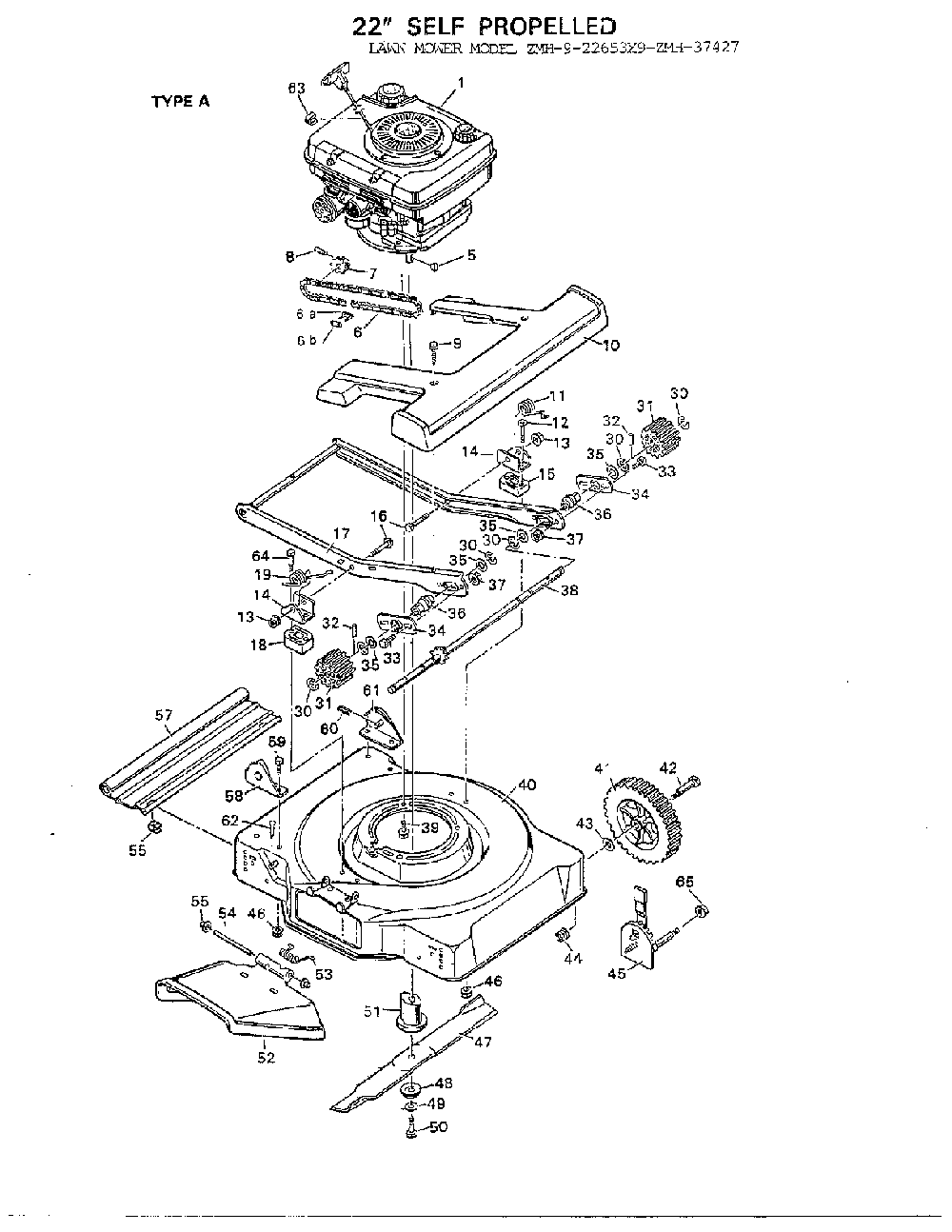 22" self propelled Diagram and Parts List for 37427  Murray Lawn Mower