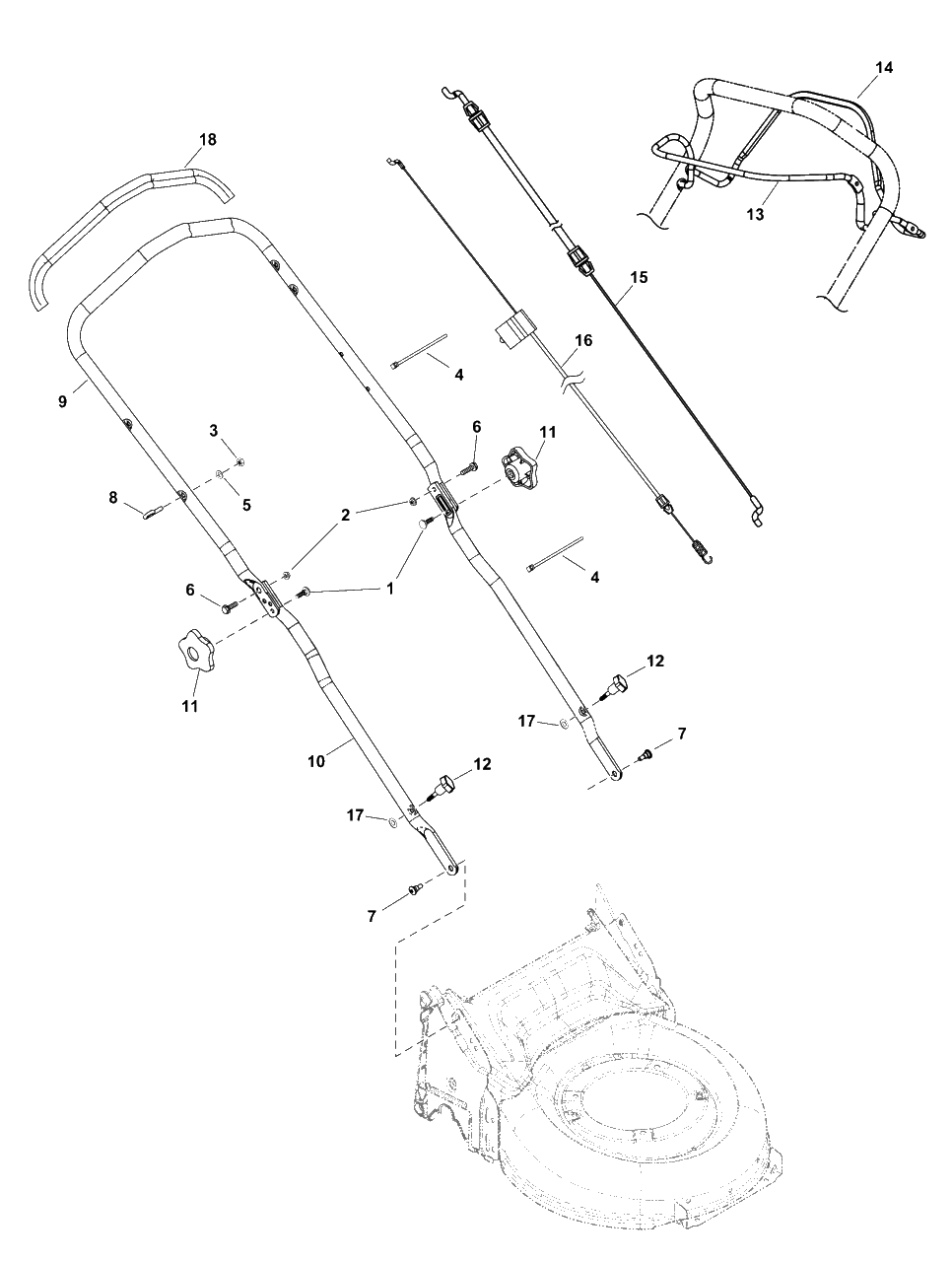 Handles Group Diagram and Parts List for EQ700X (2691476-01)(2018) Murray Lawn Mower