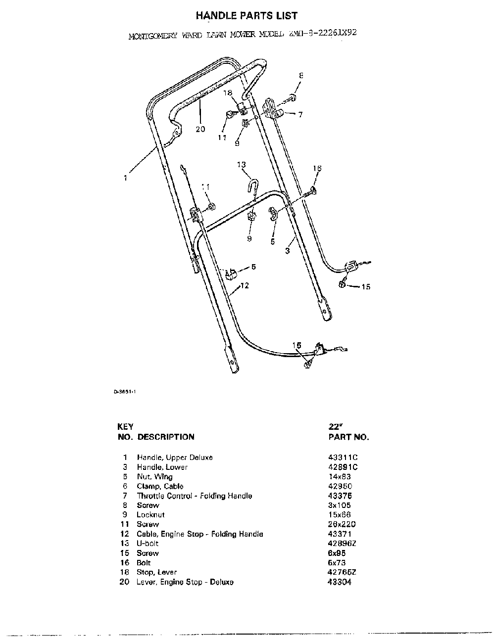 Handle Diagram and Parts List for 8-22261X92  Murray Lawn Mower