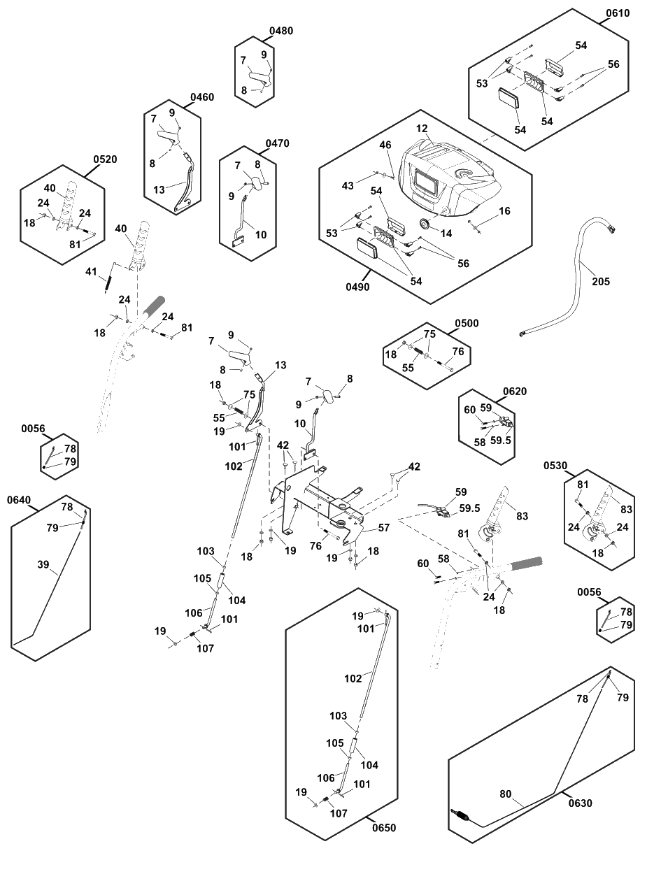 Controls Group Diagram and Parts List for S1024ES 1696937-02 Murray Snow Blower
