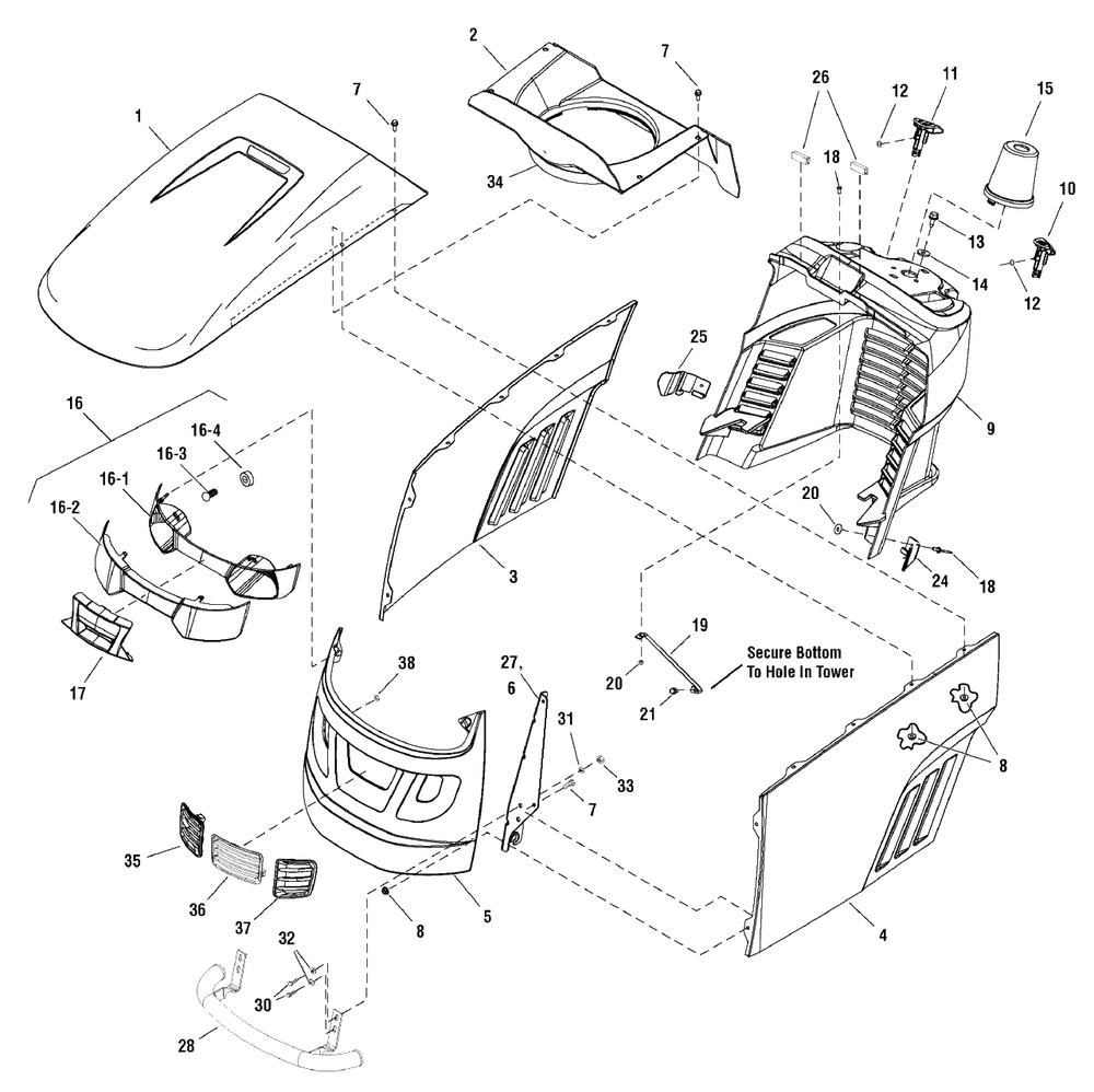 Hood, Grille And Dash Group Diagram and Parts List for LT150RDFR (2690891)(2010) Murray Lawn Tractor