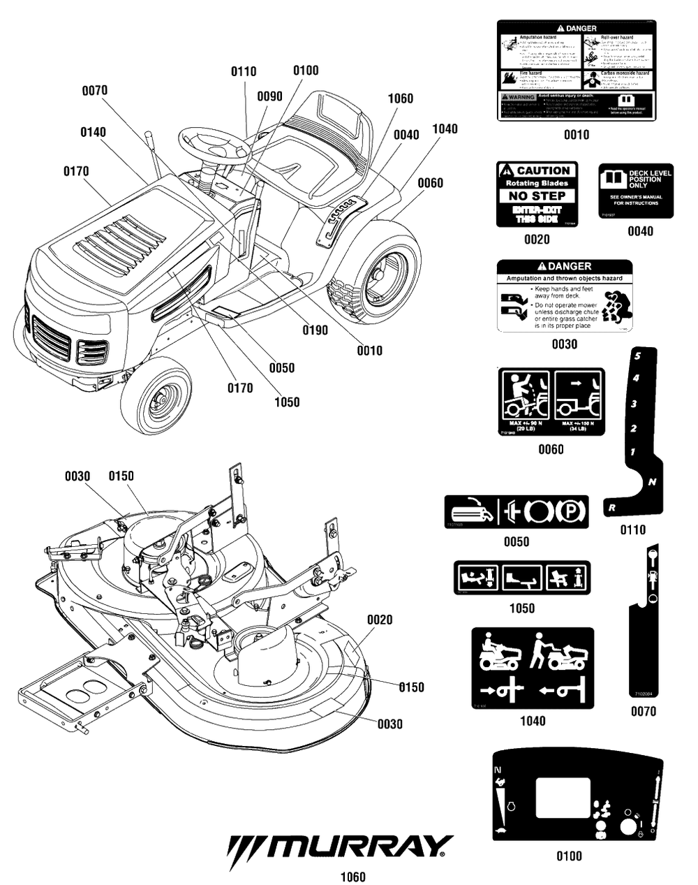 Decal Group (2691226decals) Diagram and Parts List for MT155420H (2691227)(2014) Murray Lawn Tractor