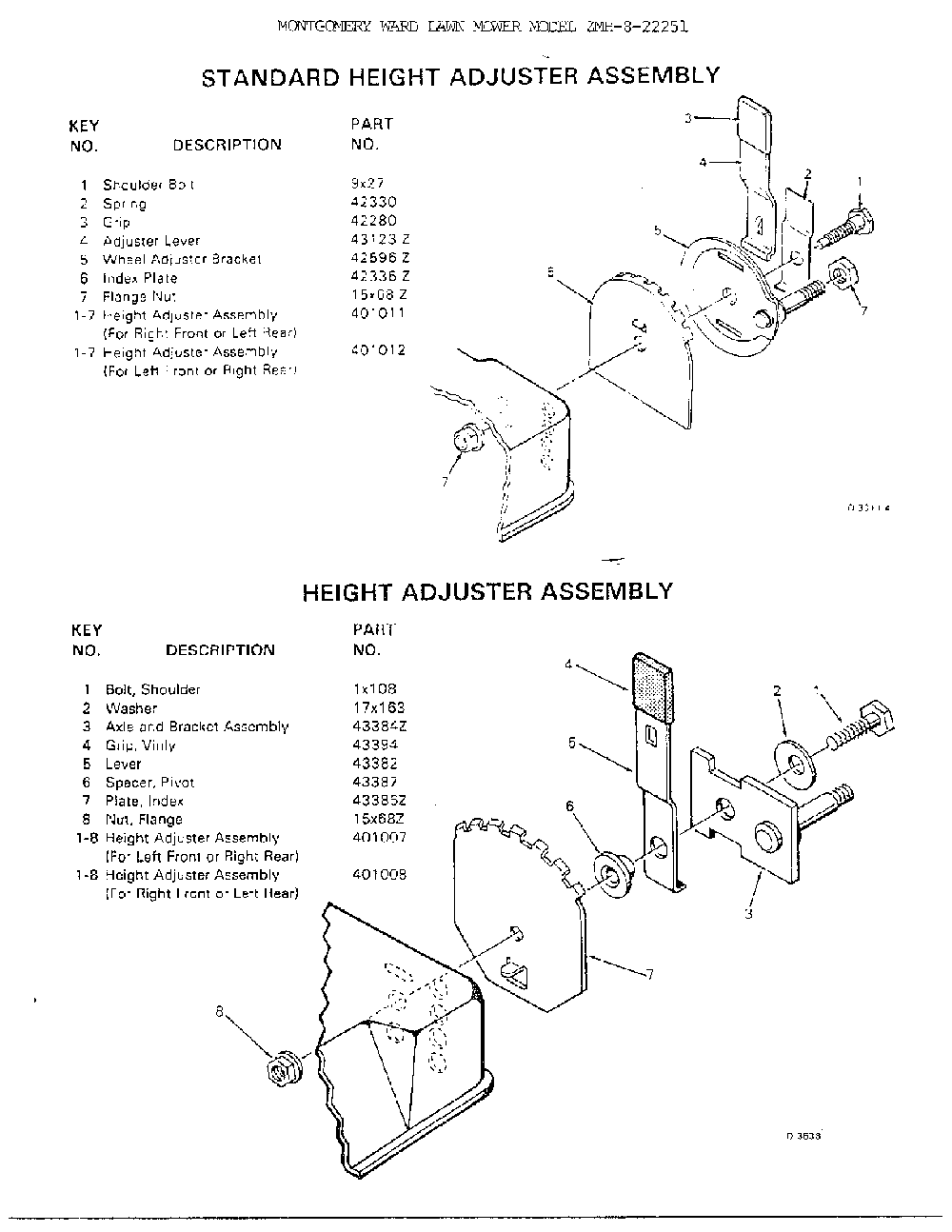 Regular/standard height adjusters Diagram and Parts List for 8-22251  Murray Lawn Mower