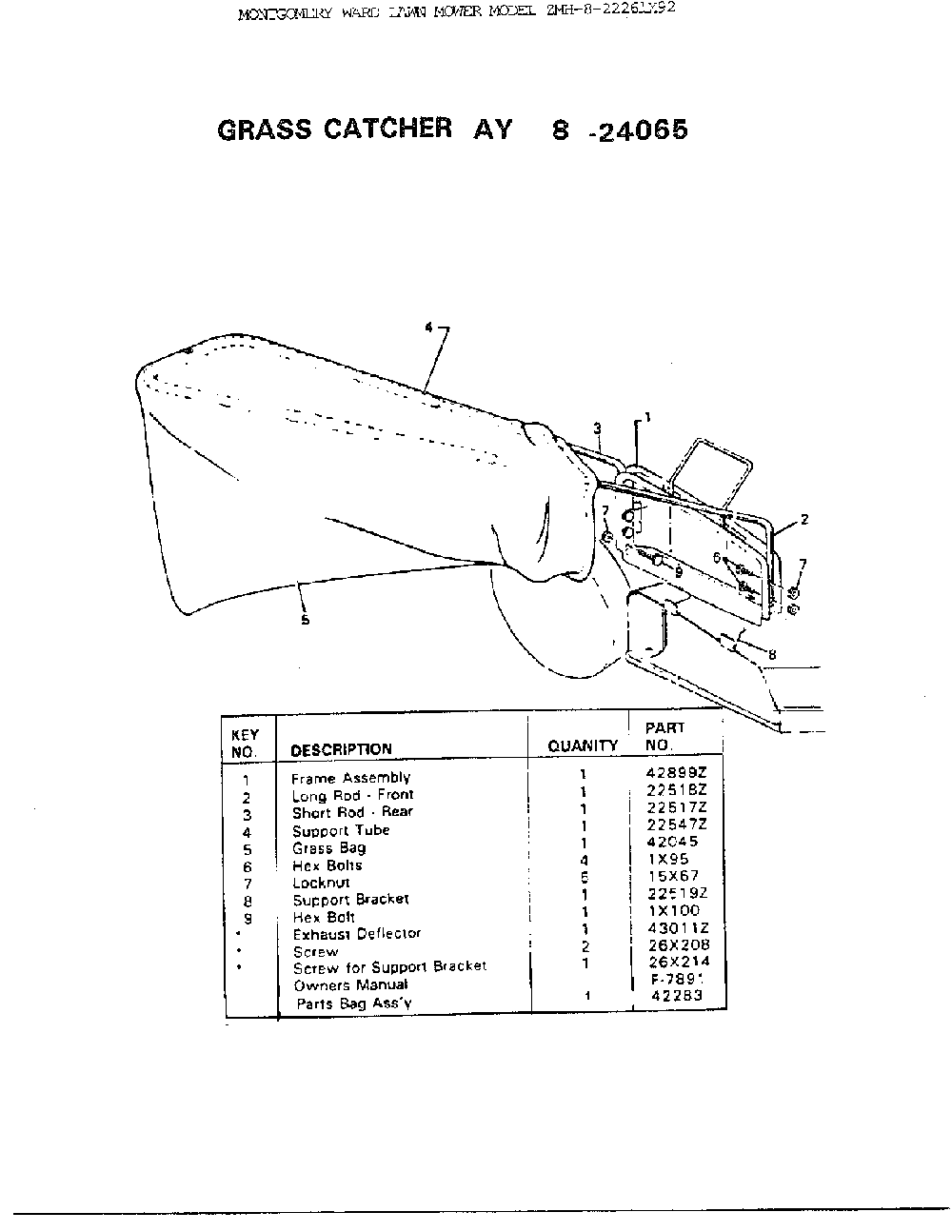 Grass catcher Diagram and Parts List for 8-22261X92  Murray Lawn Mower