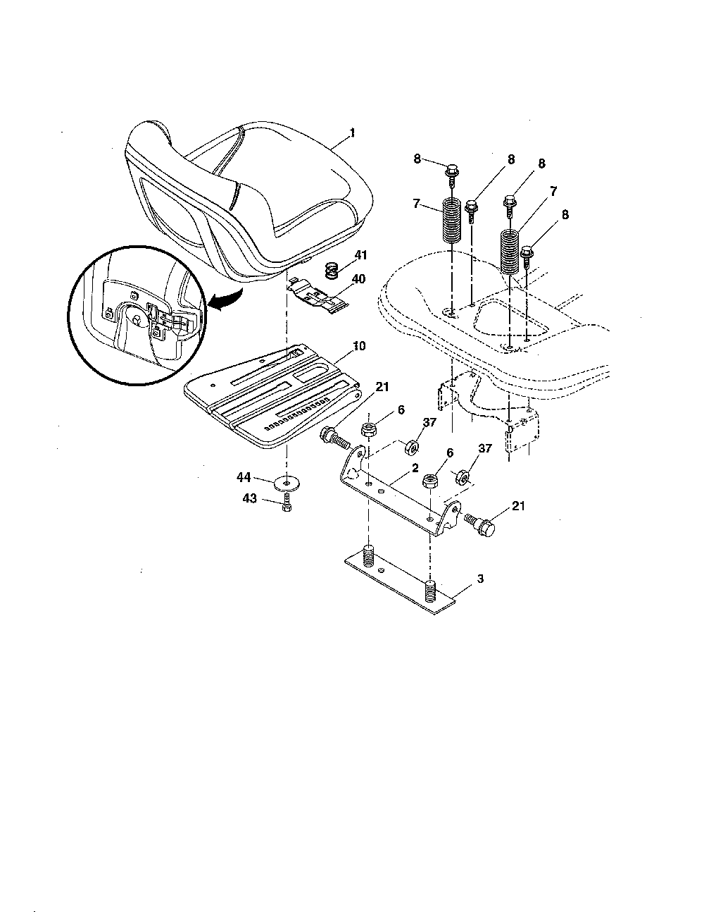 Seat Diagram and Parts List for MS18542-96044000800  Murray Lawn Tractor