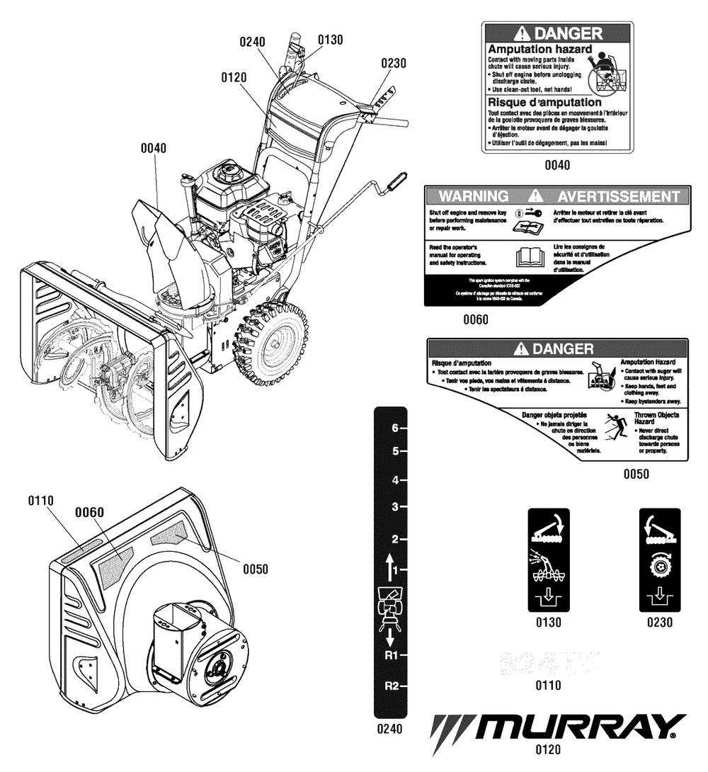 Decals Group Diagram and Parts List for 824EX (1695979)(2011) Murray Snow Blower