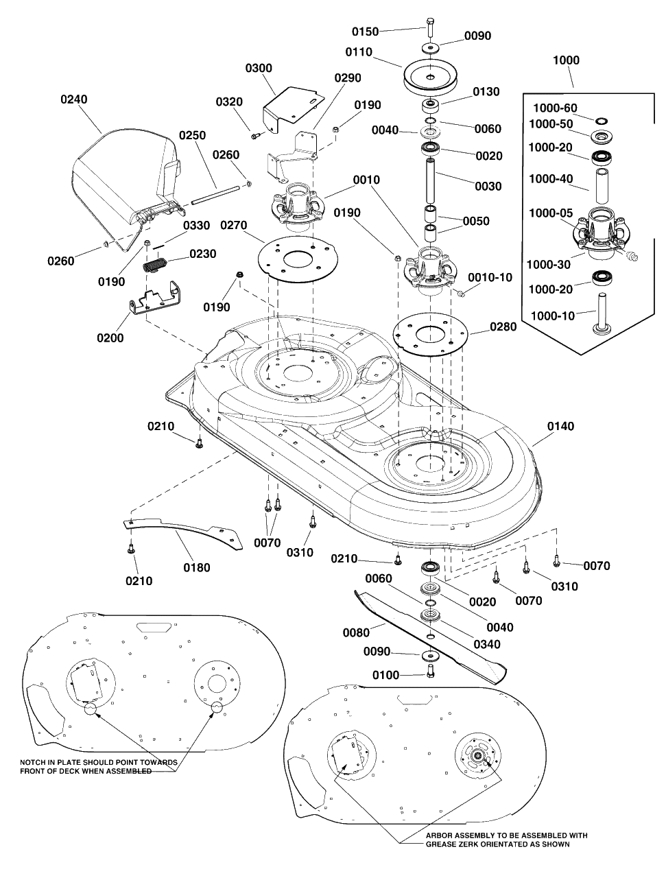 42-Inch Mower Deck - Housing, Arbors And Blades Group Diagram and Parts List for EMT155420H (2691080)(2012) Murray Lawn Tractor