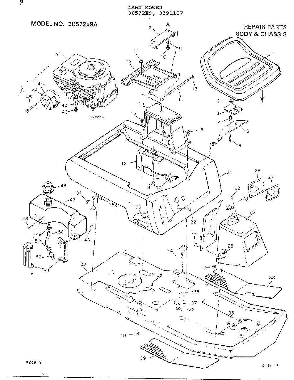 Body and chassis Diagram and Parts List for 3391107  Murray Lawn Tractor