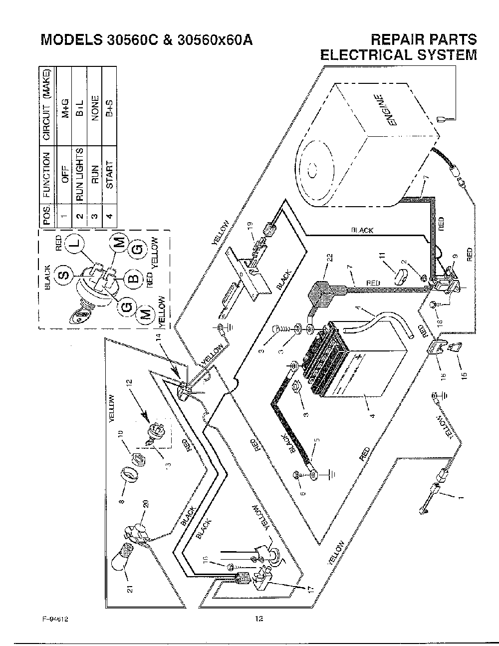 Electrical system Diagram and Parts List for 30560X60A  Murray Lawn Mower