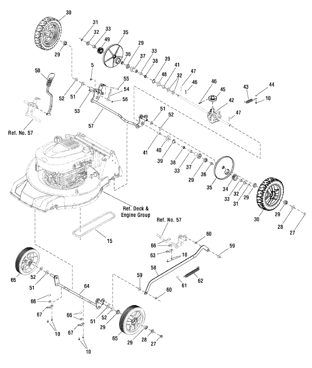 Drive Group Diagram and Parts List for MXUA19675EX (881636)(2012) Murray Lawn Mower