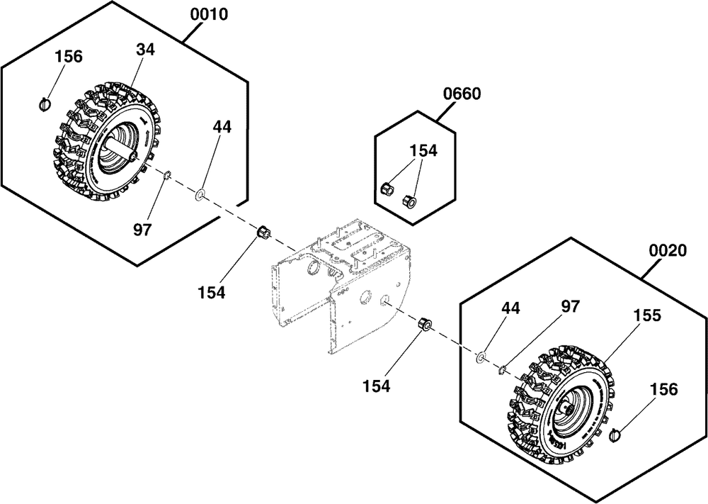 Wheels And Tires Group Diagram and Parts List for S1024ES 1696937-02 Murray Snow Blower