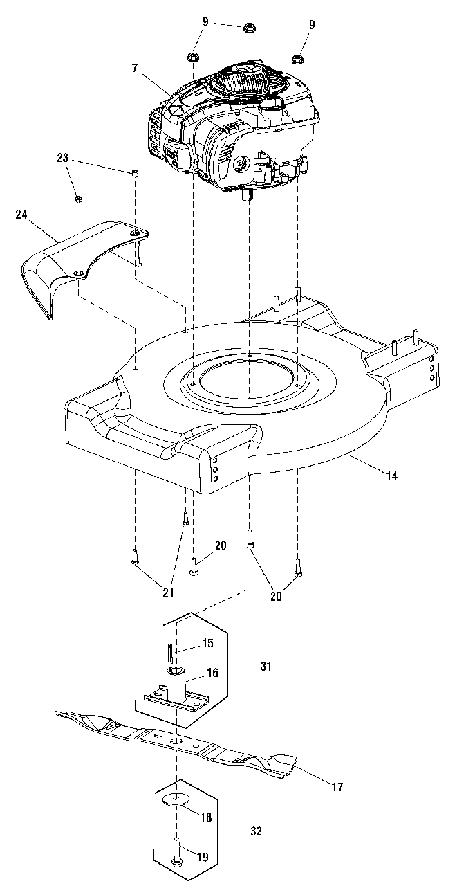 Deck And Engine Group (866079) Diagram and Parts List for MP450D20 (866079-00)(2015) Murray Lawn Mower