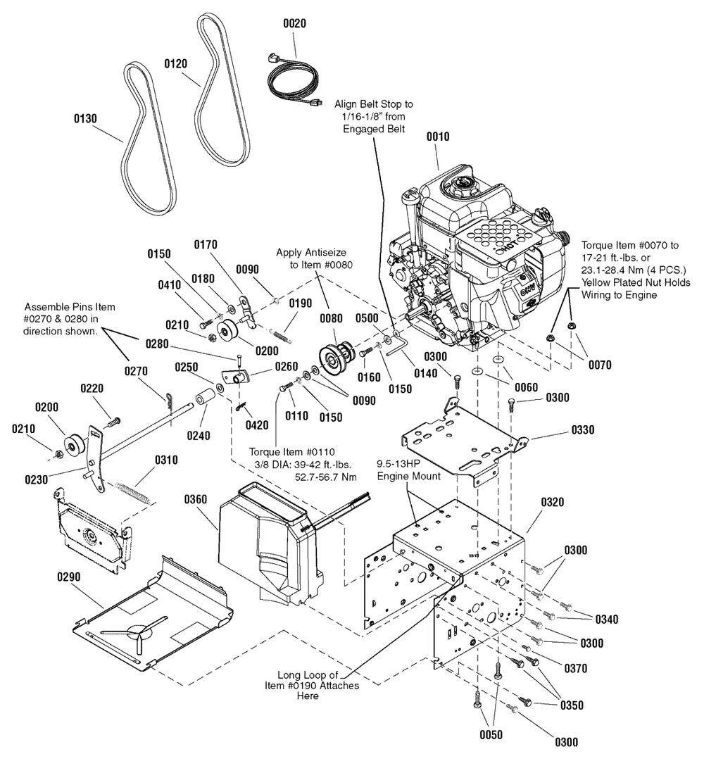 Engine And Frame Group Diagram and Parts List for 800-24 (1695775)(2009) Murray Snow Blower