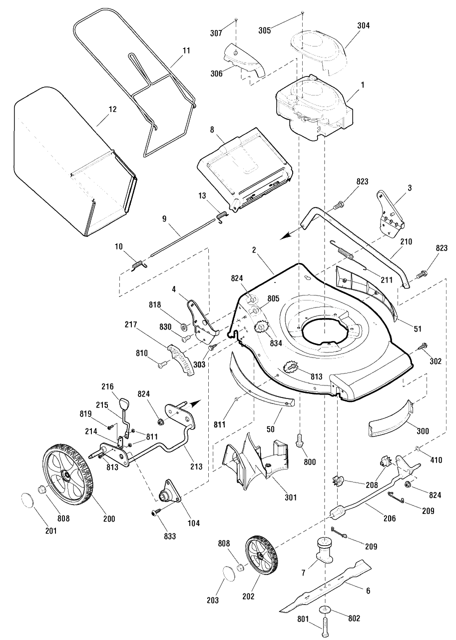 Deck And Engine Group Diagram and Parts List for MPH625 (881030)(2010) Murray Lawn Mower