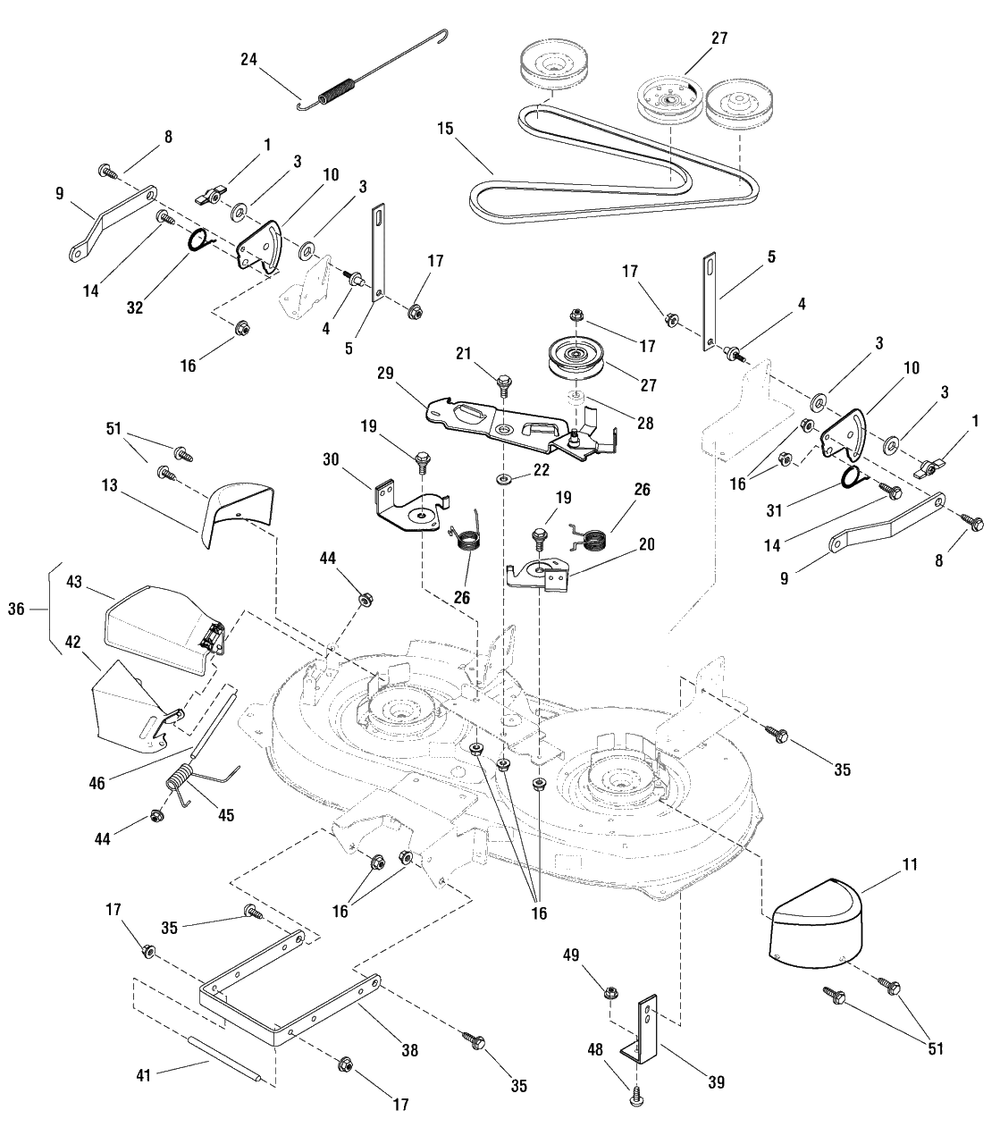 38-Inch Mower Deck - Clutch And Support (7501127) Diagram and Parts List for MT155380 (7800561)(2009) Murray Lawn Tractor