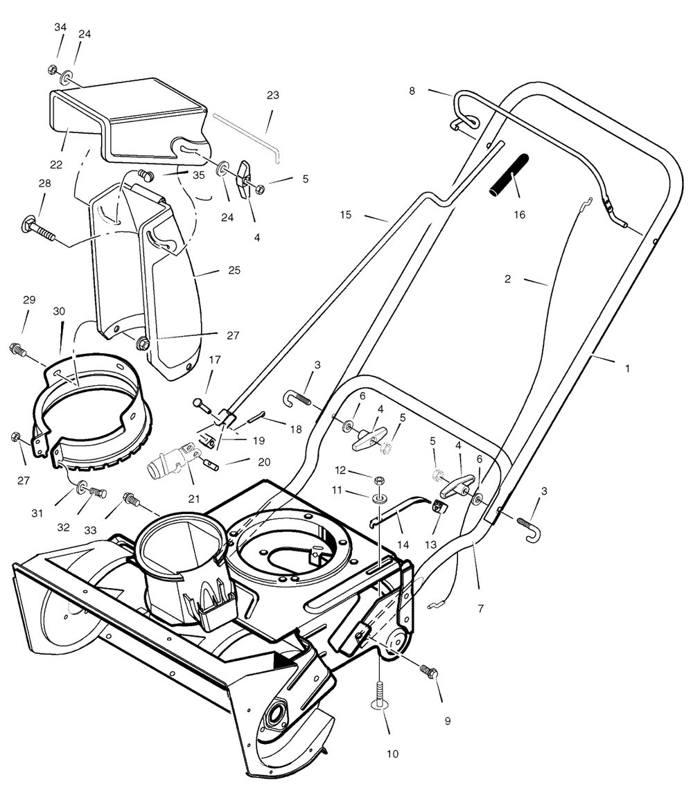 Handle Assembly Diagram and Parts List for 650-21 6210702x61NB Murray Snow Blower