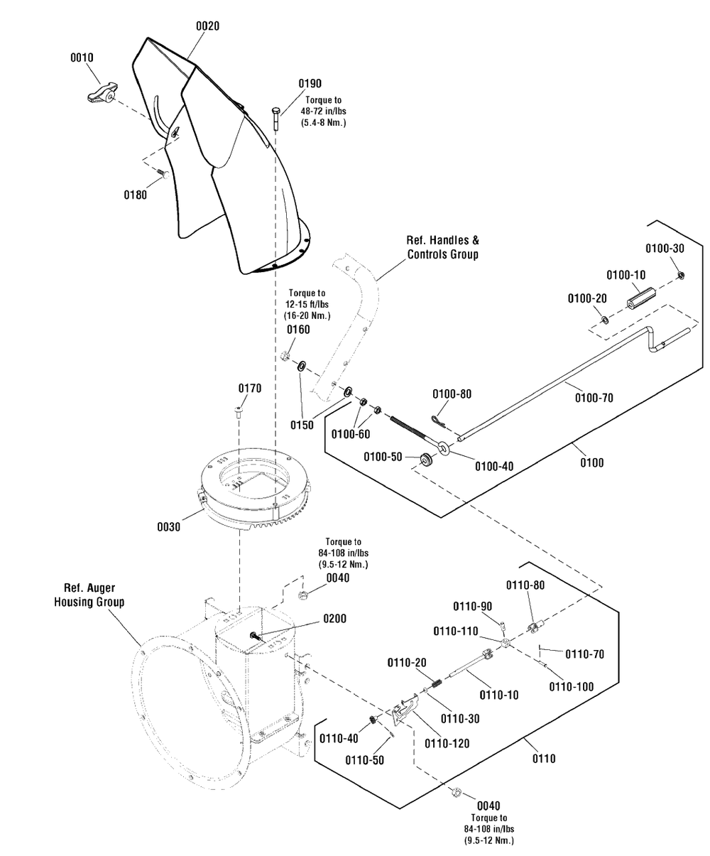 Discharge Chute Group Diagram and Parts List for 824EX (1696123)(2011) Murray Snow Blower