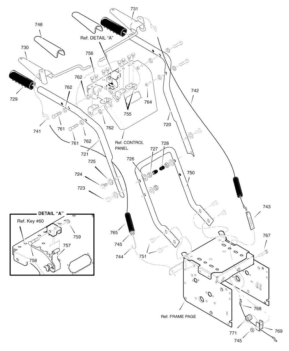 Handle Assembly Diagram and Parts List for 6291570X61 (1695367)(2007) Murray Snow Blower
