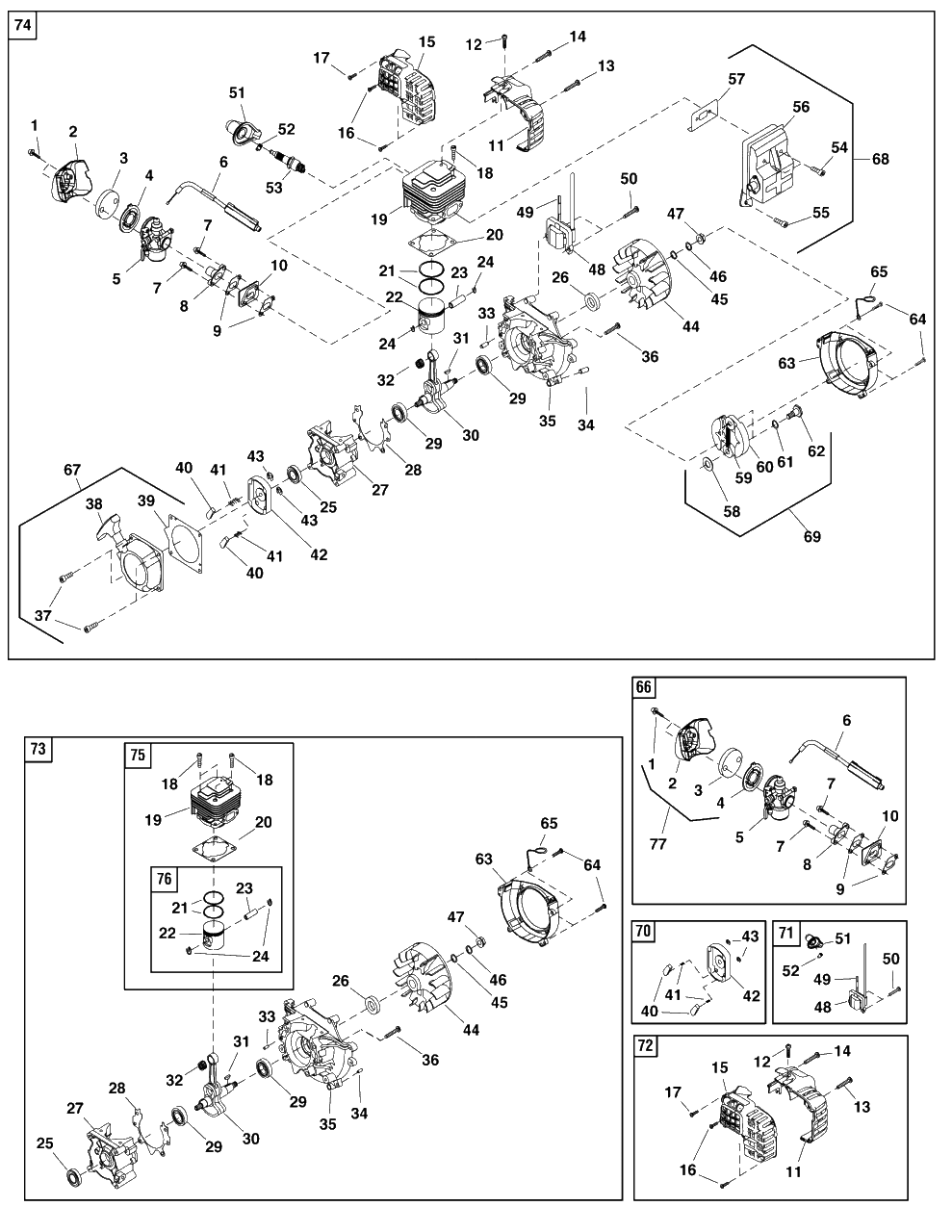 Engine Group - Bp43-W (702029) Diagram and Parts List for BP43-W (866021)(2011) Murray Brush Cutter