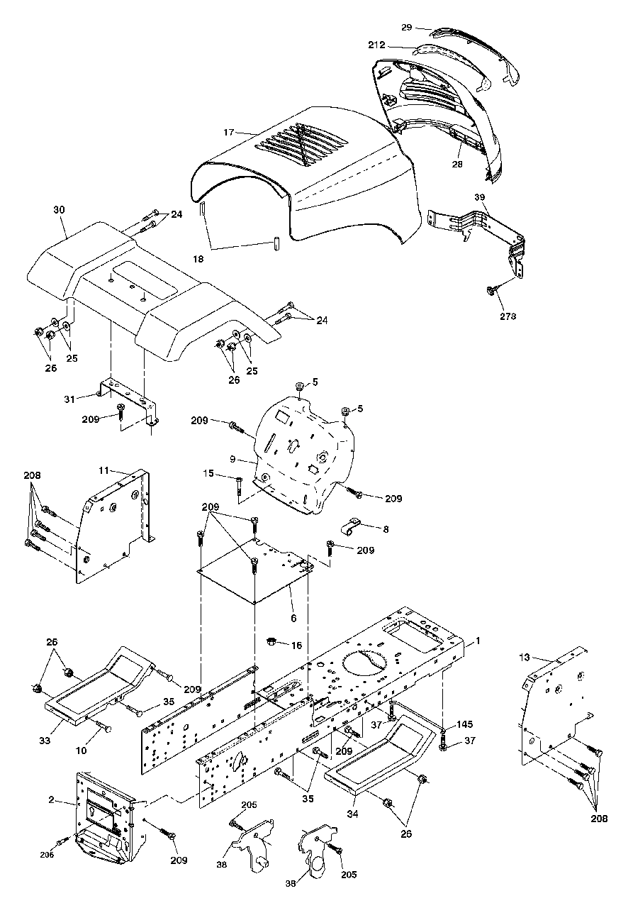 Chassis Diagram and Parts List for MB12538LT (960120058-00)(2006) Murray Lawn Tractor