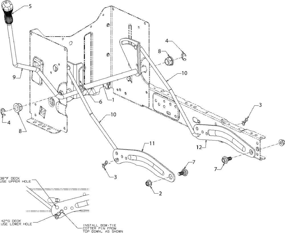 Deck Lift Diagram and Parts List for M115-38 (13BC77LF058)(2018) Murray Lawn Tractor