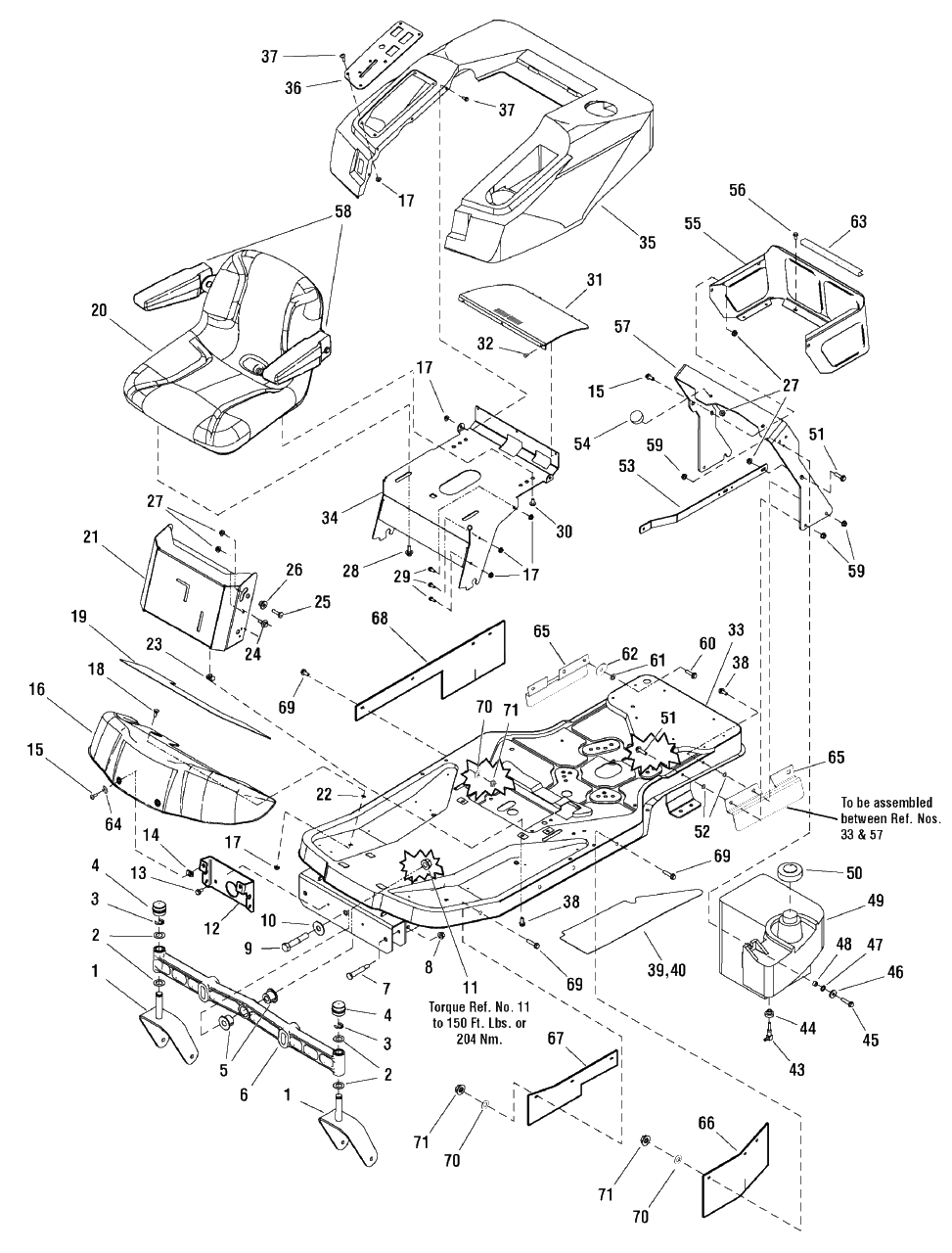 Frame, Body And Seat Group Diagram and Parts List for EZM2042 (7800490)(2009) Murray Lawn Tractor