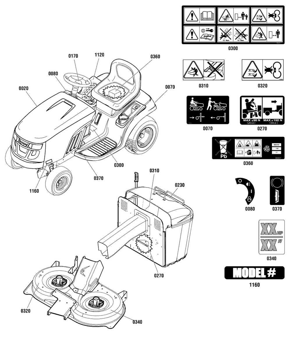 Decal Group (D885820) Diagram and Parts List for EMT17538RDF (1696109-00)(2012) Murray Lawn Tractor
